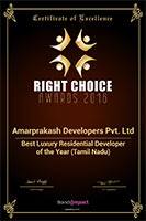 BEST LUXURY RESIDENTIAL DEVELOPER OF THE YEAR (TAMIL NADU) - AMARPRAKASH DEVELOPERS