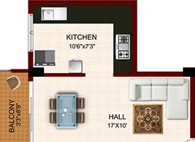 1 BHK floor plan preview