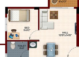 2 BHK floor plan preview